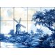 Tile mural with windmill, stream and trees in blue-and-white classic style – decorative ceramic tile
